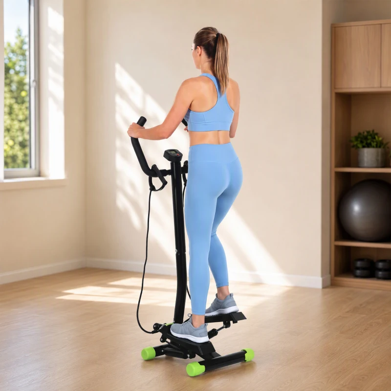 HOMCOM stepper met handgrepen trainingsriemen sidestepper hometrainer LCD-display staal(m-8)