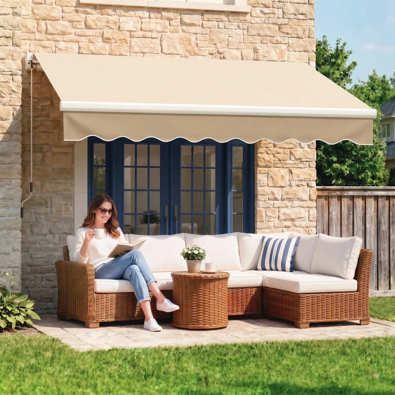 Outsunny Store banne manuel rétractable 295 x 245 cm avec manivelle, protection UV, cadre en aluminium, beige