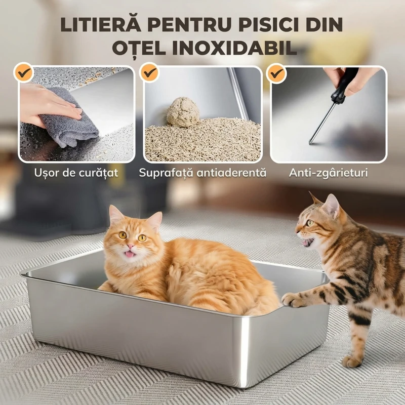 PawHut Litieră Închisă pentru Pisici de 80L cu Tavă Detașabilă, din ABS și Oțel Inoxidabil, 63x43x43 cm, Gri Închis