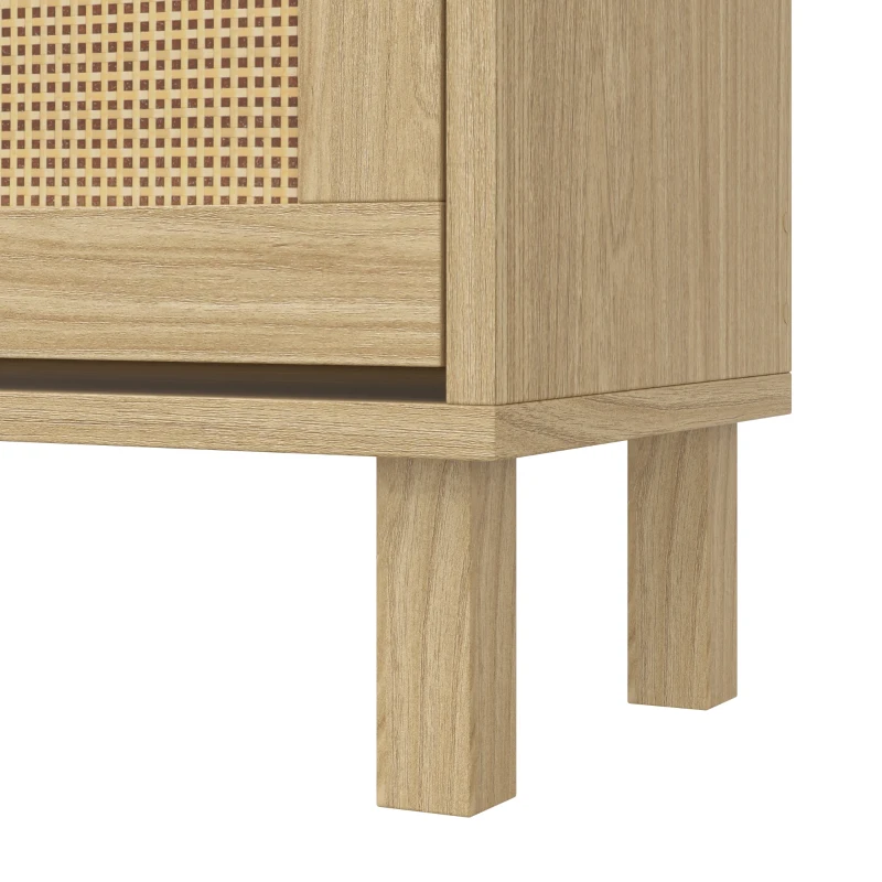 HOMCOM Porte-Manteau 2 en 1, Meuble d'Entrée avec Meuble à Chaussures, Portes Effet Rotin et 8 Crochets, Bois Naturel