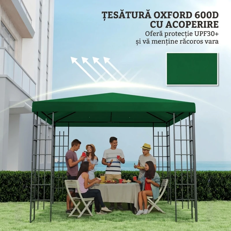 Outsunny Acoperiș pentru Foișor de Grădină 3x3 m din Material Textil Oxford 600D cu Orificii de Drenaj, Verde