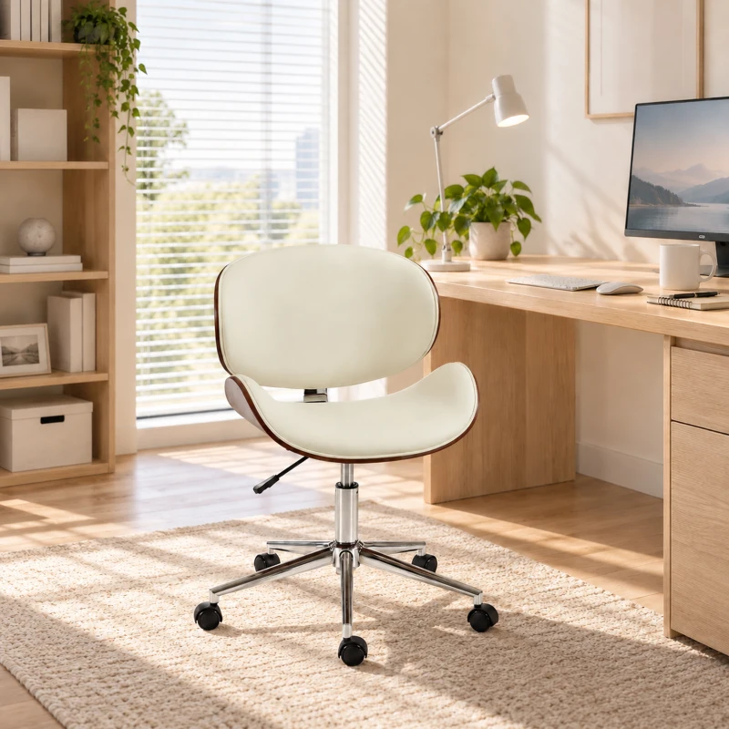 Vinsetto Chaise de Bureau Design Vintage, Hauteur Réglable, Pivotant 360°, Revêtement Synthétique, 53x53x87cm, Crème
