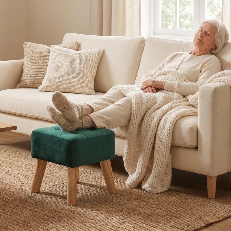 HOMCOM Repose-Pied Salon, Ottoman, Siège Rembourré en Tissu avec Pieds en Bois, 27 x 27 x 26 cm, Vert Foncé