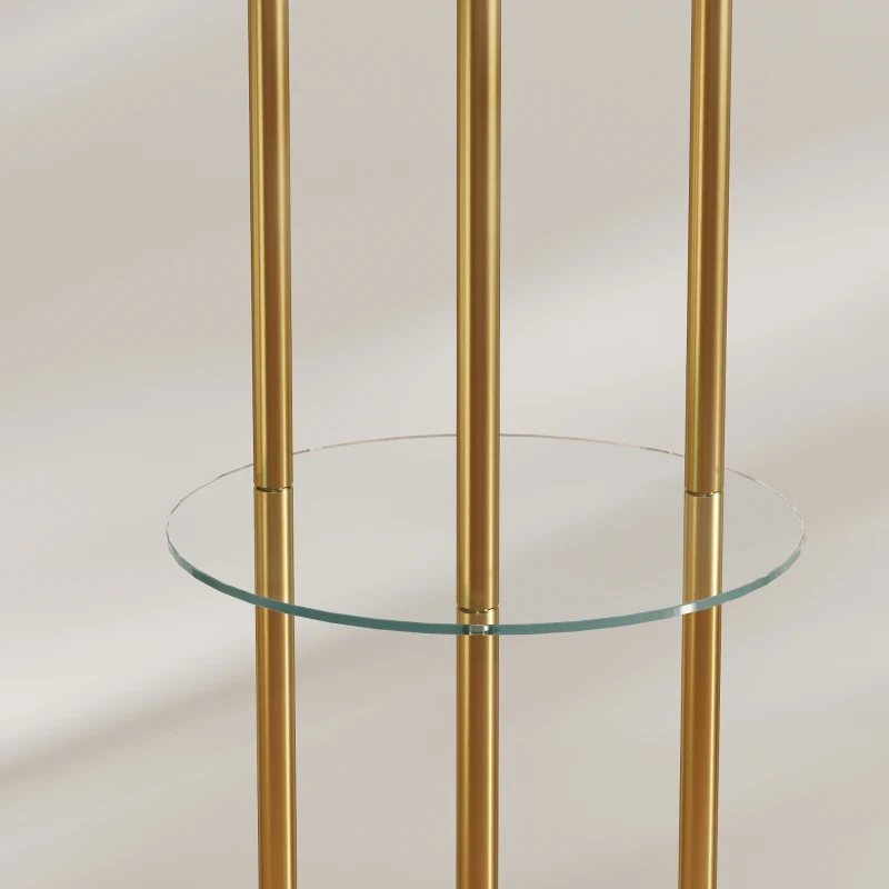 HOMCOM Vloerlamp met plank, 3 glazen kappen en glazen tafel, 177 cm, goud
