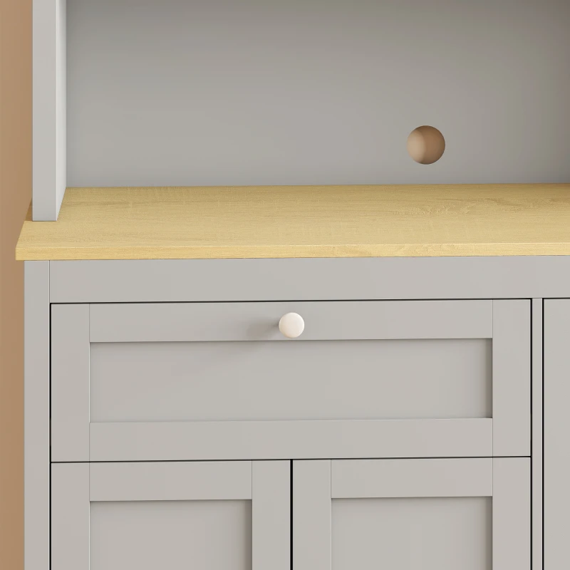 HOMCOM Voorraadkast met open werkblad en kabeldoorvoer, keukenbuffet met glazen deuren, grijs, 180 cm