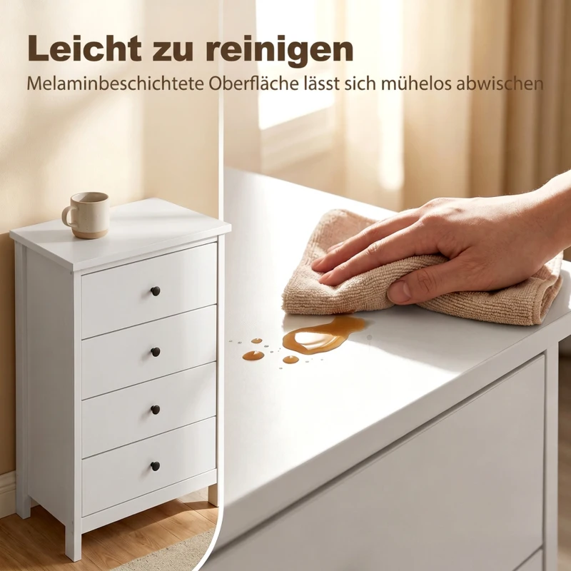 HOMCOM Ladekast met 5 lades, met zwarte grepen, voor slaapkamer en woonkamer, 50 x 35 x 90 cm, wit