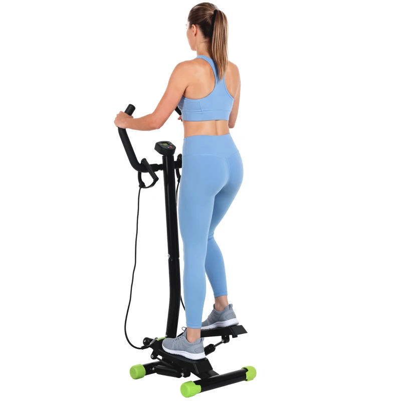 HOMCOM Stepper Sidestepper mit Haltegriff Trainingsbänder Hydraulischer Widerstand Heimtrainer LCD Display rutschfesten Pedale für Zuhause Büro