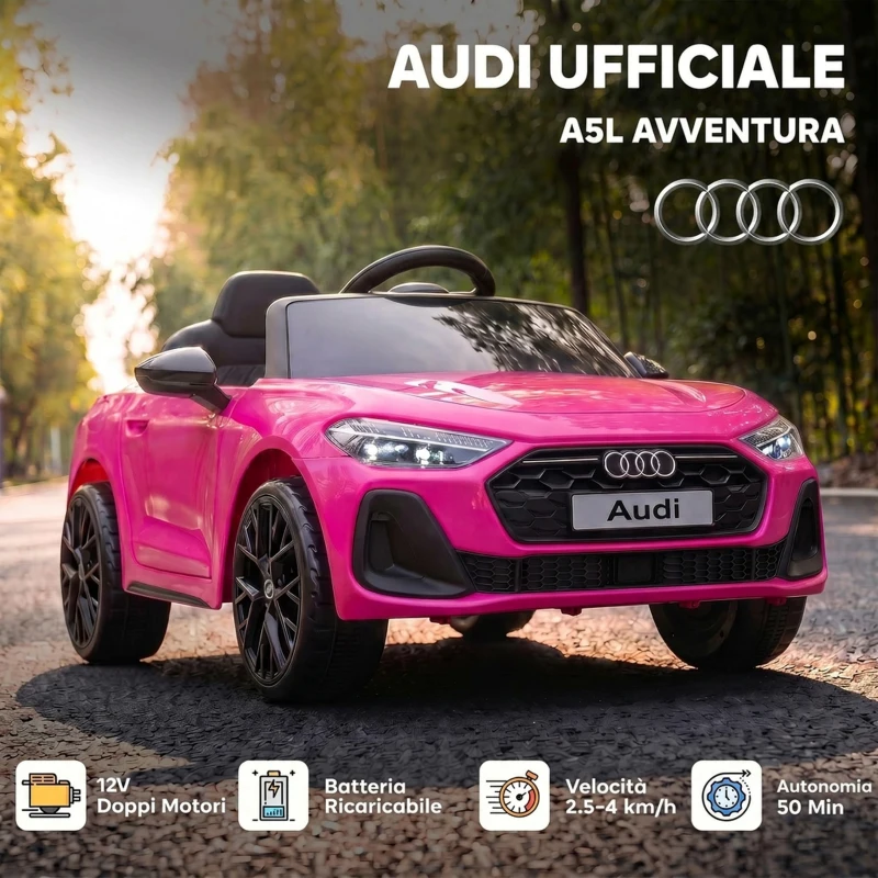 AIYAPLAY Macchina Elettrica per Bambini 12V Audi A5L con Telecomando, Batteria al Litio, 2 Motori, Telecomando, Rosa