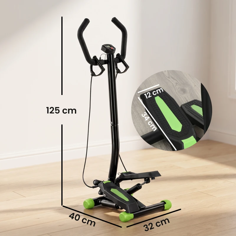 HOMCOM stepper met handgrepen trainingsriemen sidestepper hometrainer LCD-display staal(m-3)