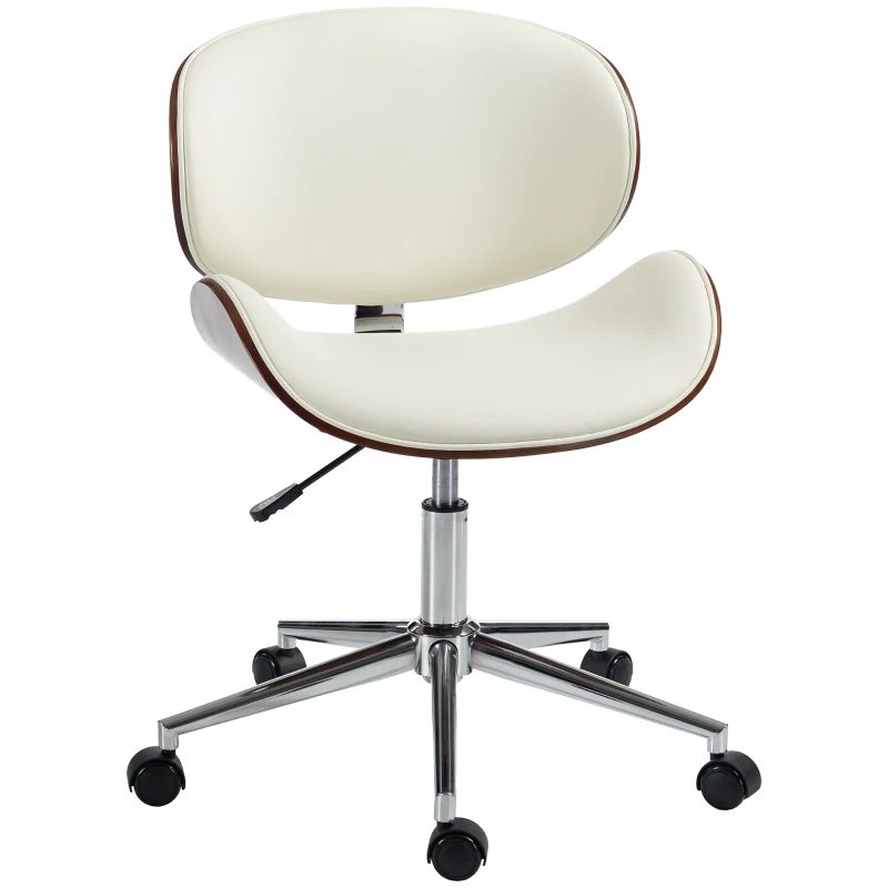 Vinsetto Chaise de Bureau Design Vintage, Hauteur Réglable, Pivotant 360°, Revêtement Synthétique, 53x53x87cm, Crème