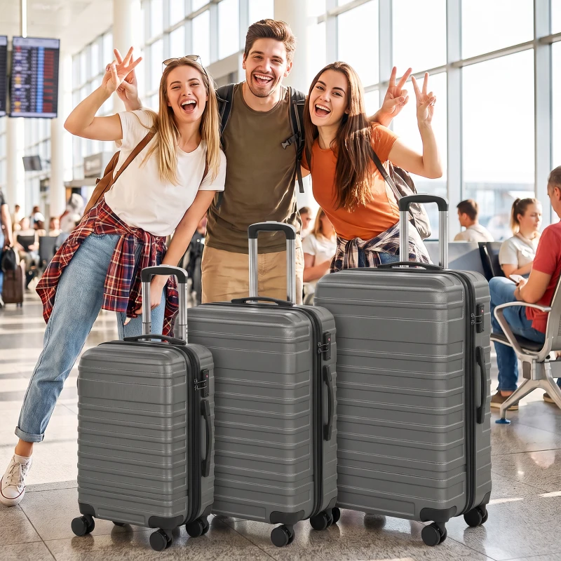 HOMCOM Kofferset, in elkaar opbergbare reiskoffers met TSA-slot en 360°-wielen, 20/24/28 inch, donkergrijs