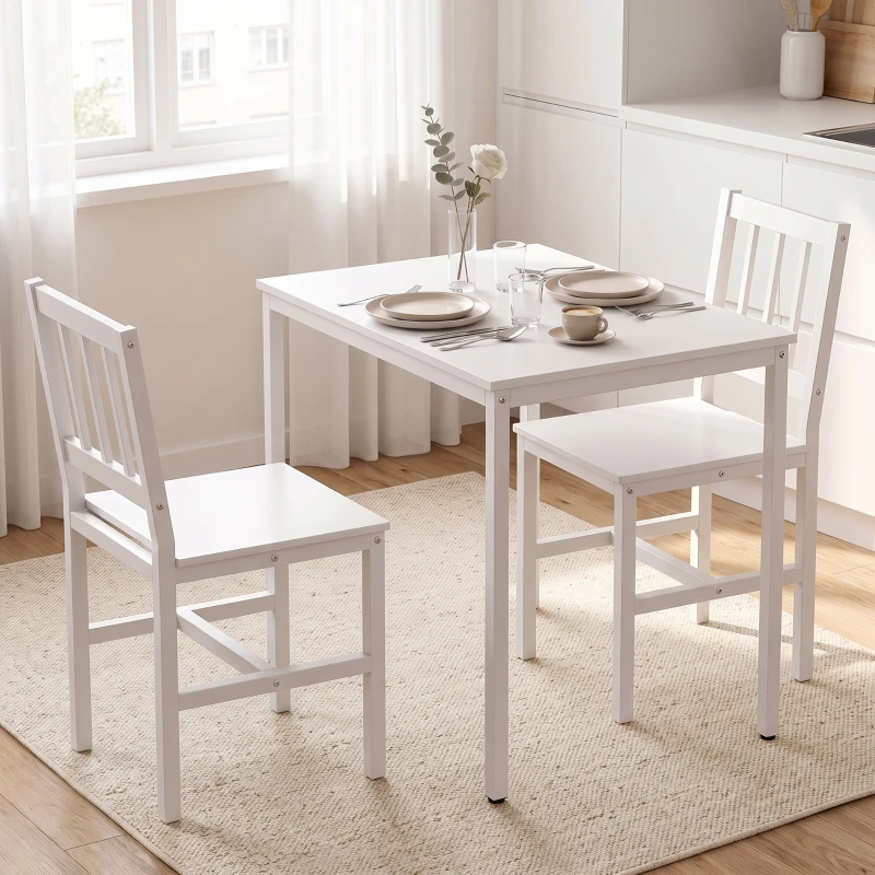 HOMCOM Ruimtebesparende eetgroep, rechthoekige keukentafel met 2 stoelen, wit