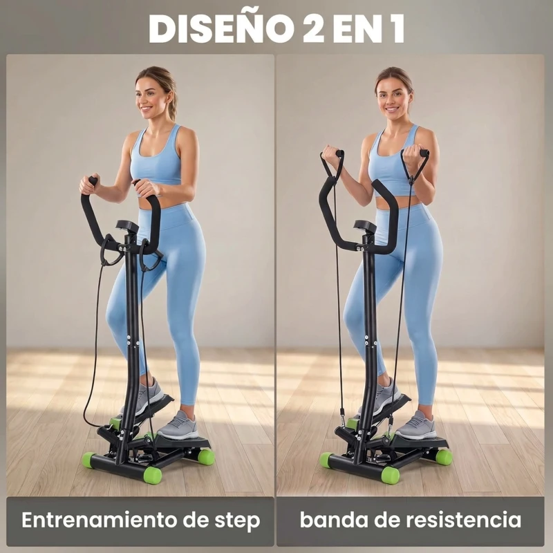 HOMCOM Máquina de Step Stepper Fitness con Manillar Pantalla LCD Cintas y Pedales Antideslizantes 40x32x125 cm Negro