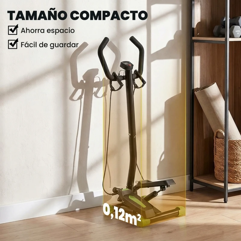 HOMCOM Máquina de Step Stepper Fitness con Manillar Pantalla LCD Cintas y Pedales Antideslizantes 40x32x125 cm Negro