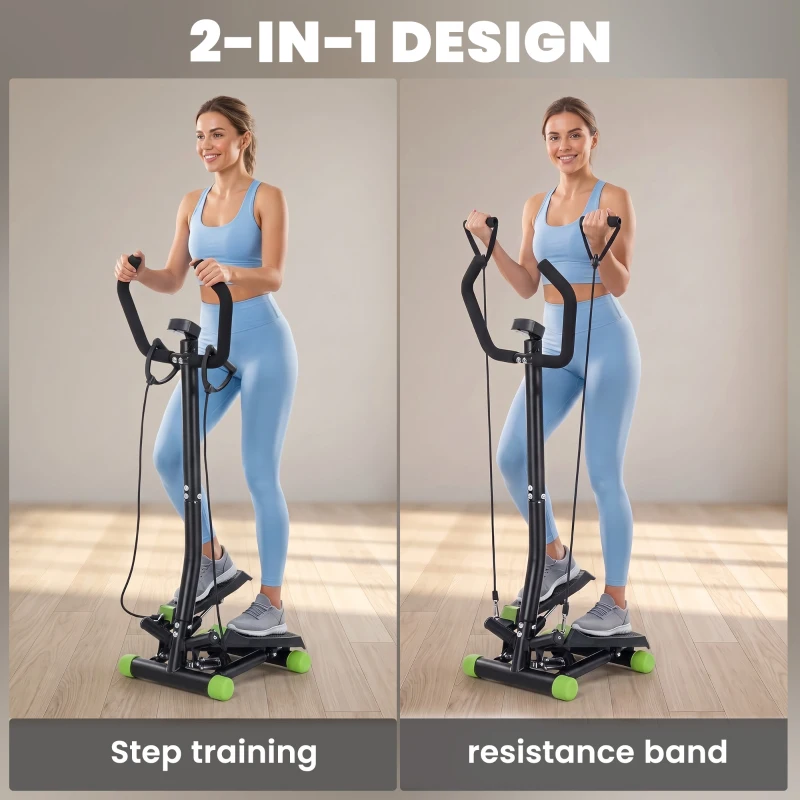HOMCOM Twister Stepper, Step Machine w/ Resistance Bands, LCD Display and Handlebar, Steppers for Exercise Workout Home Gym Office