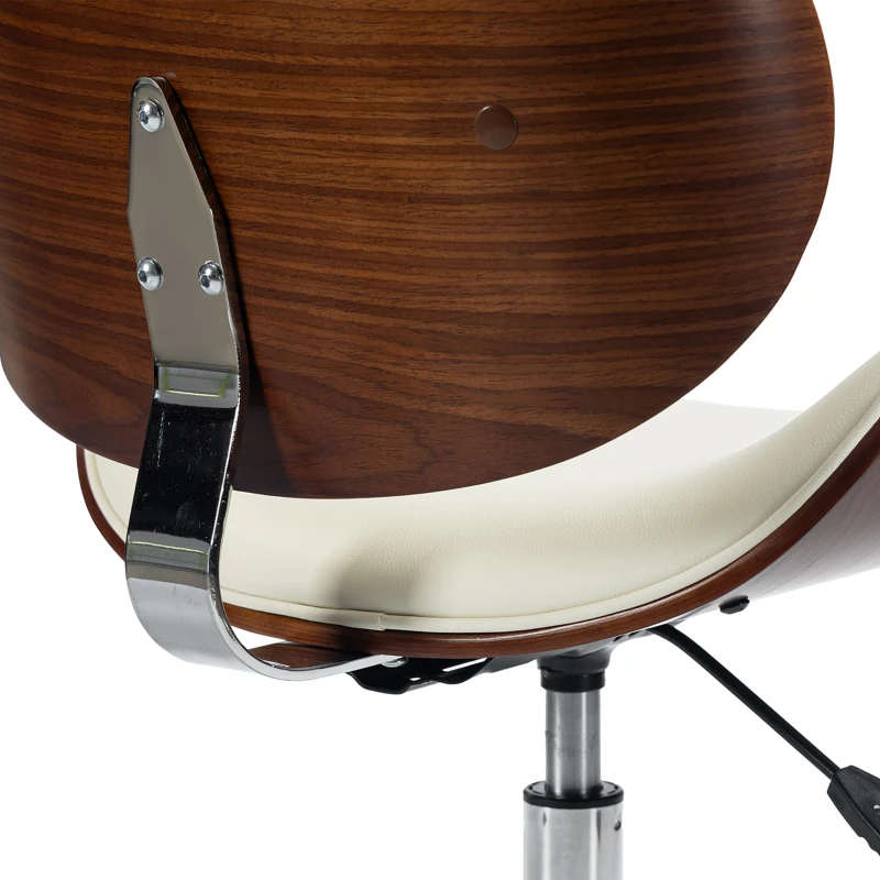 Vinsetto Chaise de Bureau Design Vintage, Hauteur Réglable, Pivotant 360°, Revêtement Synthétique, 53x53x87cm, Crème
