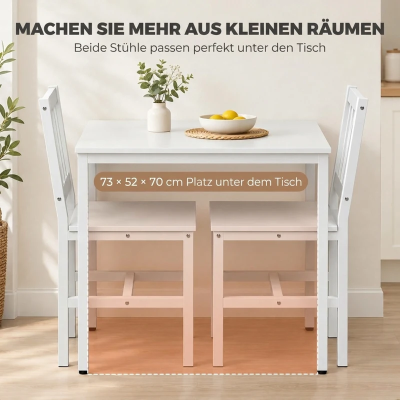 HOMCOM Ruimtebesparende eetgroep, rechthoekige keukentafel met 2 stoelen, wit