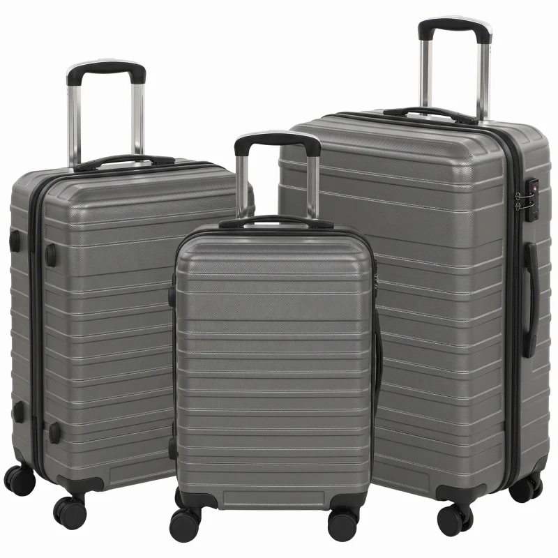 HOMCOM Kofferset, in elkaar opbergbare reiskoffers met TSA-slot en 360°-wielen, 20/24/28 inch, donkergrijs