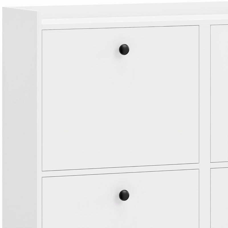 HOMCOM Schoenenkast met 4 klepvakken, verstelbare scheidingswanden, open plank en bovenblad, wit