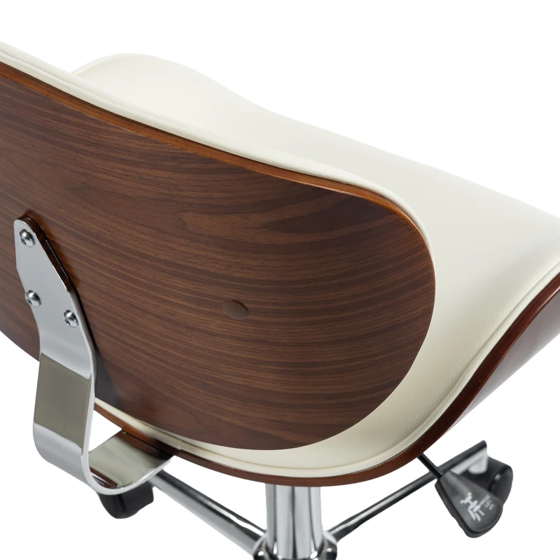 Vinsetto Chaise de Bureau Design Vintage, Hauteur Réglable, Pivotant 360°, Revêtement Synthétique, 53x53x87cm, Crème
