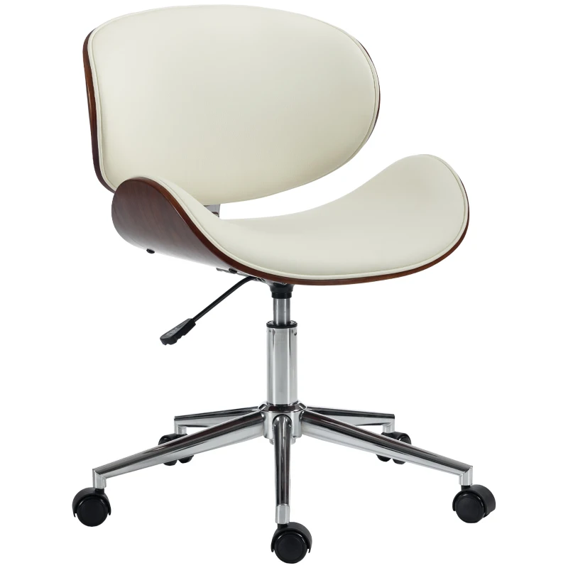 Vinsetto Chaise de Bureau Design Vintage, Hauteur Réglable, Pivotant 360°, Revêtement Synthétique, 53x53x87cm, Crème