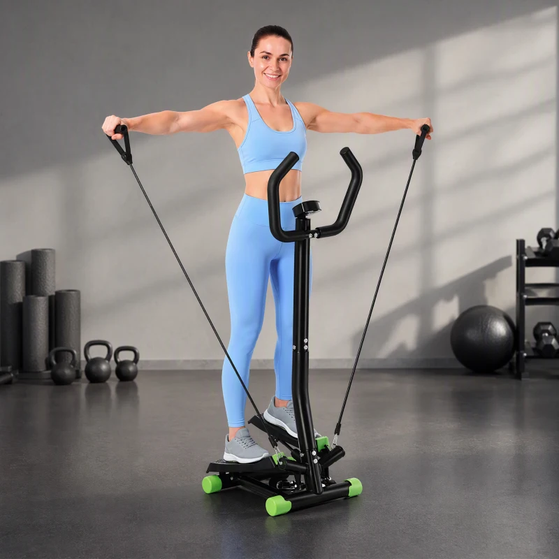 HOMCOM stepper met handgrepen trainingsriemen sidestepper hometrainer LCD-display staal(m-9)