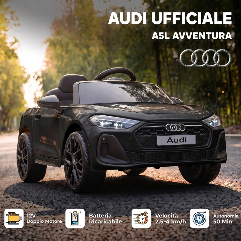 AIYAPLAY Macchina Elettrica per Bambini 12V Audi A5L con Telecomando, Batteria al Litio, 2 Motori, Telecomando, Nero