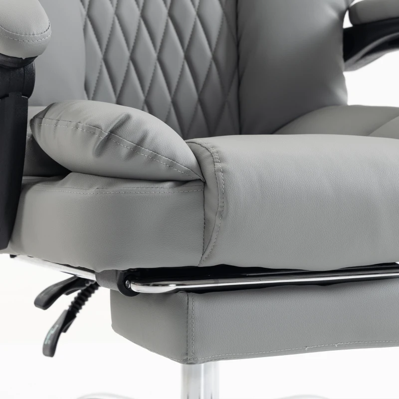 HOMCOM Fauteuil de Bureau Massant Vibrant et Chauffant, Chaise Bureau Ergonomique en PU, Dossier Inclinable, Appuie-Tête, Gris
