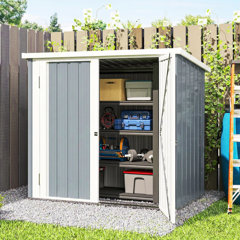 Outsunny Metalen tuinhuis 1,1 m², tuinberging met lessenaarsdak en afsluitbare dubbele deur, 147 x 86 x 134 cm