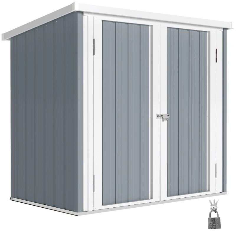 Outsunny Metall Gerätehaus 1,1 m², Geräteschuppen mit Pultdach Abschließbarer Doppeltüren, 147 x 86 x 134 cm