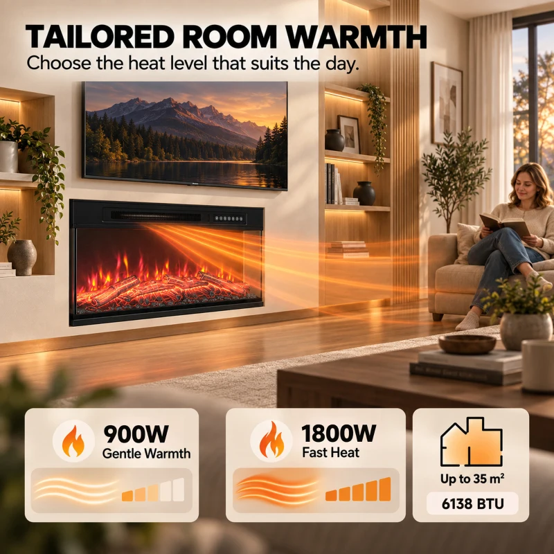 HOMCOM 40" Electric Fireplace Insert, 3-Sided Freestanding/Wall Recessed Electric Fire Heater with Adjustable Flame, 1800W