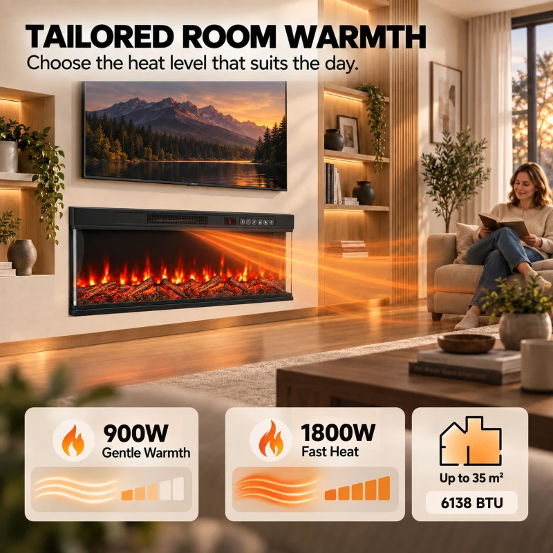 HOMCOM 50" Electric Fireplace Insert, 3-Sided Freestanding/Wall Recessed Electric Fire Heater with Adjustable Flame, 1800W