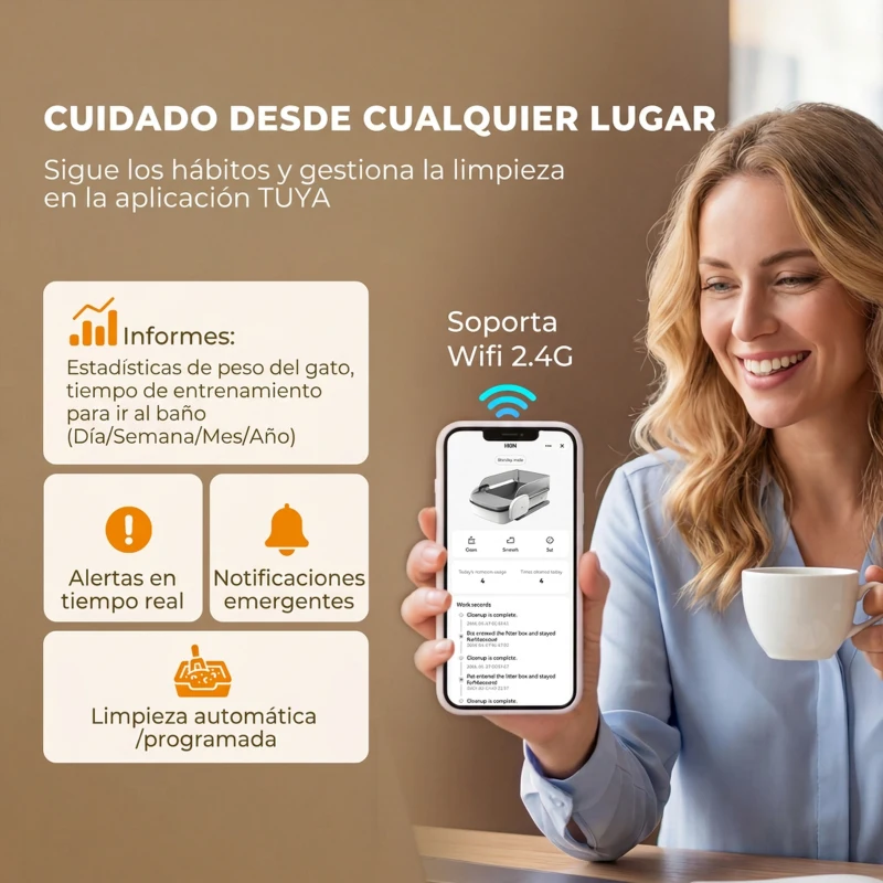 PawHut Arenero Gatos Autolimpiable Abierto Control por APP Sensores de Seguridad Capacidad de 10 L sin Olores Entrada Baja