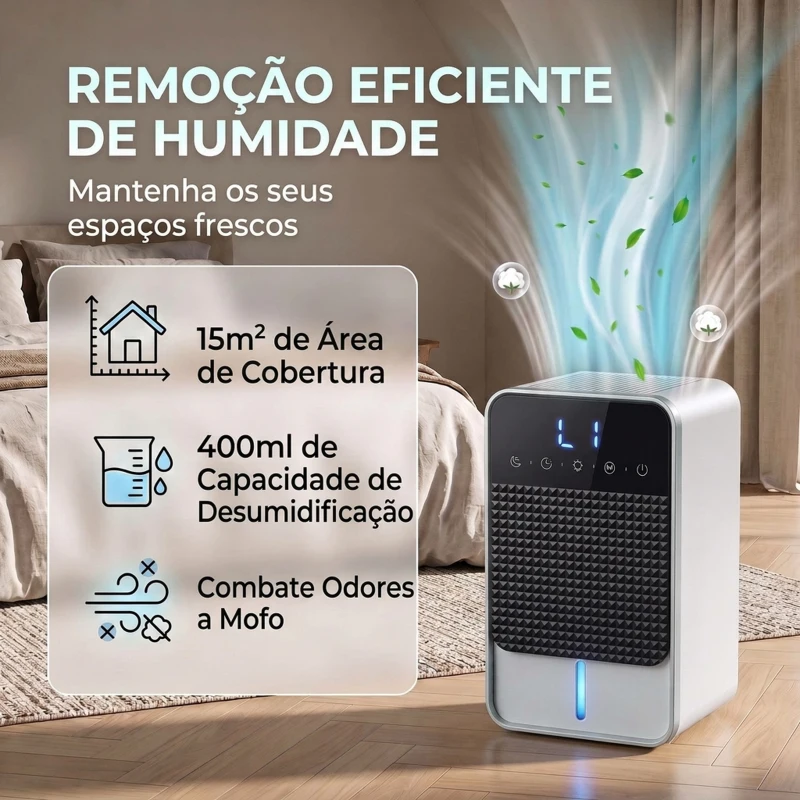 HOMCOM Desumidificador 0,4 L/Dia para 15 m², Depósito 1,2 L, Luz RGB, Temporizador 12 h, Ecrã LED, Preto