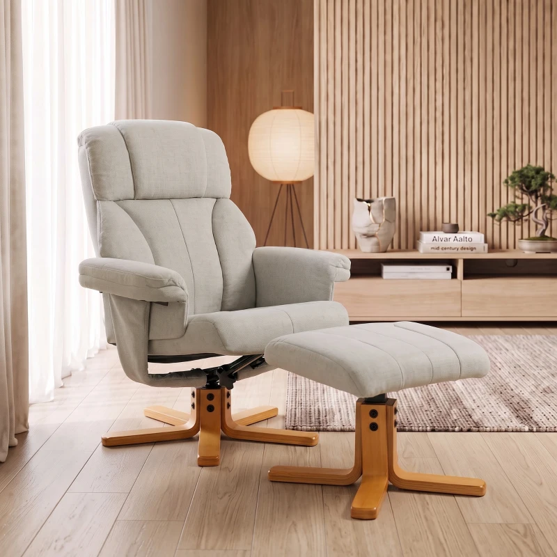 HOMCOM Fauteuil relax avec repose-pied, fauteuil de relaxation, dossier inclinable, assise rembourrée, 79x80x104cm, crème