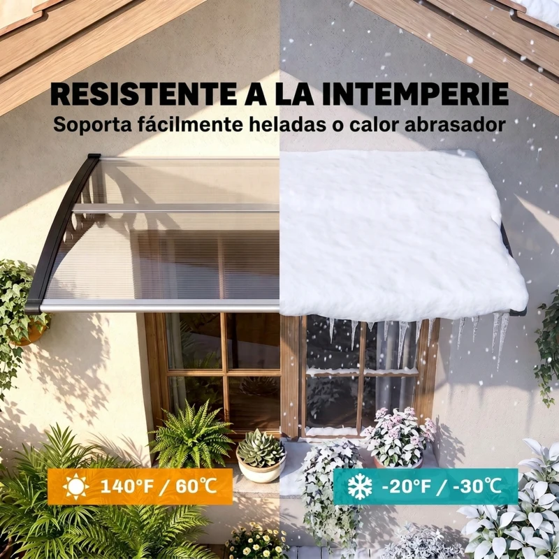 Outsunny Marquesina para Puertas y Ventanas 103x96,5 cm con Paneles de Policarbonato Regleta de Aluminio Transparente