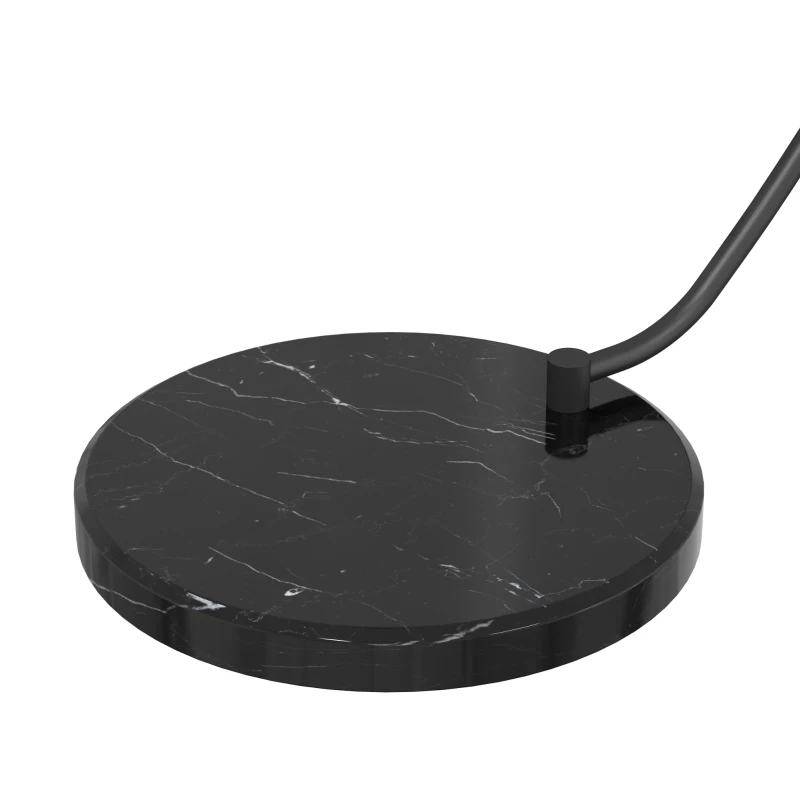 HOMCOM Lampadaire en C, Lampe Sur Pied Salon 178H cm, Abat‑Jour Réfléchissant, Interrupteur au Pied, Base en Marbre, Noir