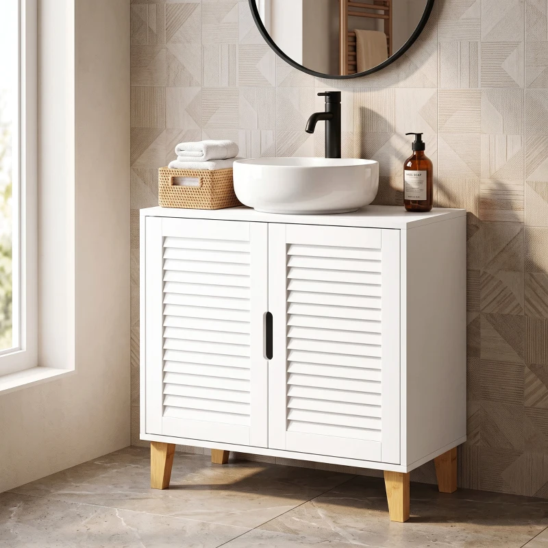 HOMCOM Mobile Sottolavabo con Ripiano Regolabile e Ante a Persiana, Bianco