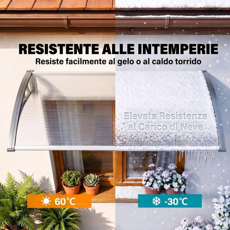 Outsunny Tettoia Moderna in Policarbonato, Alluminio e PP per Balconi, Finestre e Porte, 110x60x18 cm