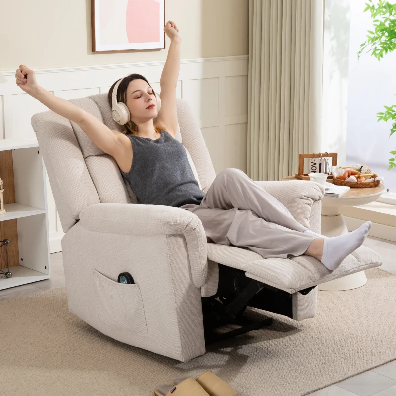 HOMCOM Cadeirão Relax Reclinável com 8 Pontos de Massagem e Calor Lombar, com Apoio para os Pés, Encosto Largo e Bolso Lateral, Bege