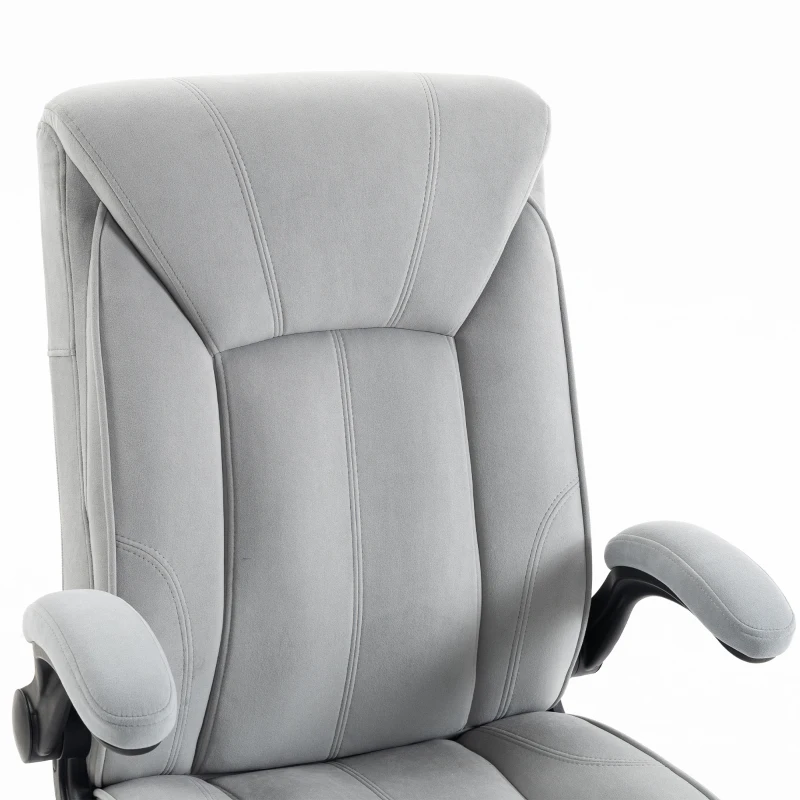 HOMCOM Chaise Bureau Ergonomique en Tissu Flanelle, Hauteur Réglable, Bascule, Accoudoirs Relevables, 66x77x122cm, Gris Clair