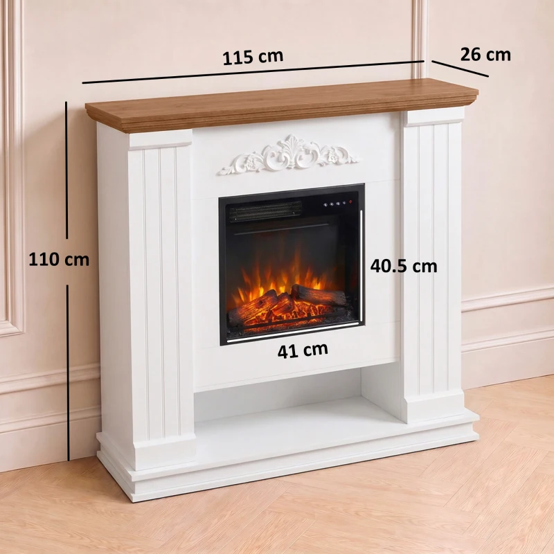 HOMCOM Șemineu Electric de Podea/Încastrabil pentru TV 54", cu Ramă și Poliță, 1800W, Flacără 3D Realistă, Funcție Memorie