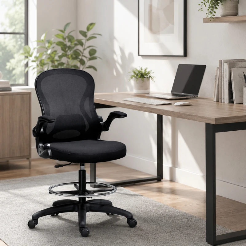 Vinsetto Chaise Bureau Ergonomique en Maille, Hauteur Réglable, Accoudoirs Relevables, Support Lombaire, 59x65x122cm, Noir