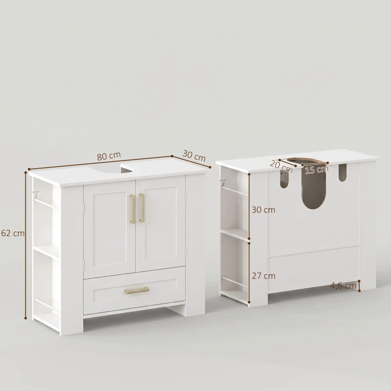HOMCOM Mueble Bajo Lavabo Estantes en la Puerta Portarrollos Cajón Compartimentos Abiertos para Lavabo sin Pedestal Blanco
