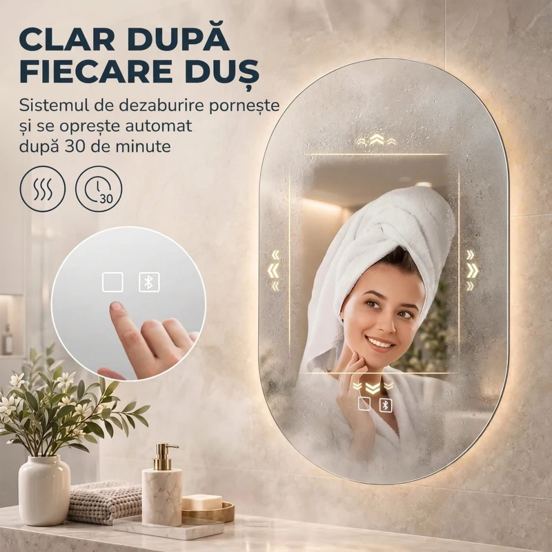 HOMCOM Oglindă de Baie cu LED 50 x 70 cm, Fără Ramă, 3 Culori Reglabile