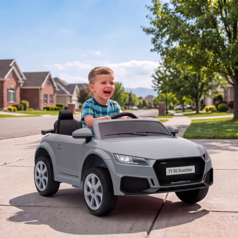 AIYAPLAY 12V Audi TT RS Licensed Electric Car, Electric Ride On Toy with Remote Control, Dual Motors, 4-Wheel Suspension, Grey