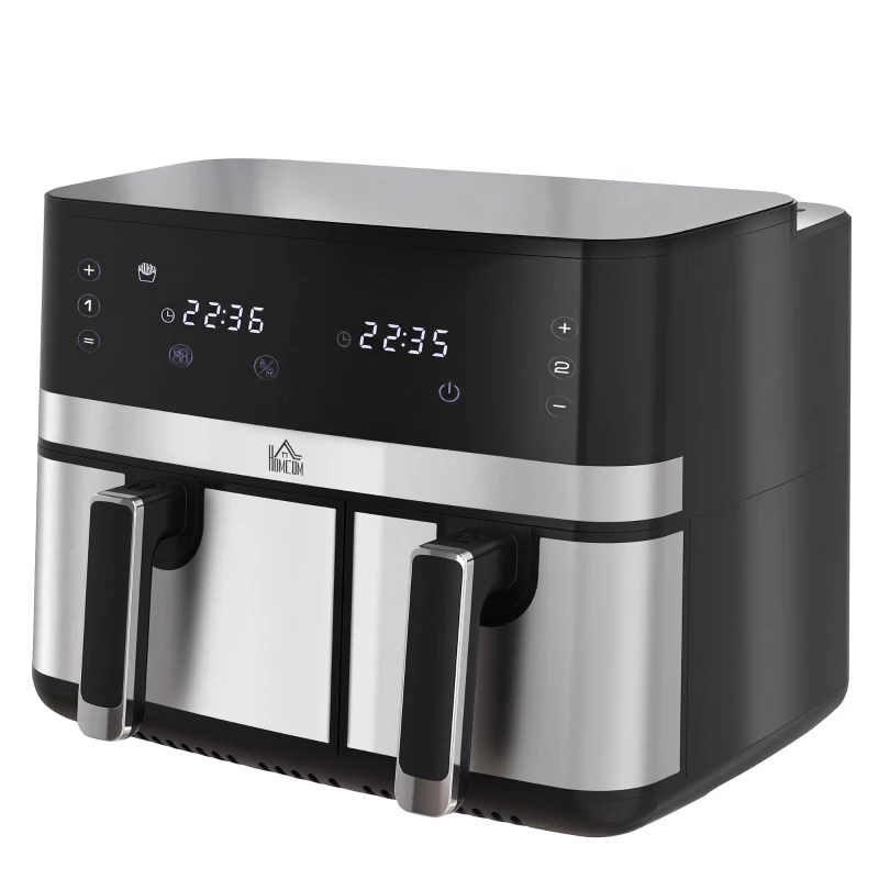 HOMCOM Friteuse à air sans huile, Air Fryer, double compartiment 8,5 L, 2700 W - 8 programmes, température réglable, minuterie