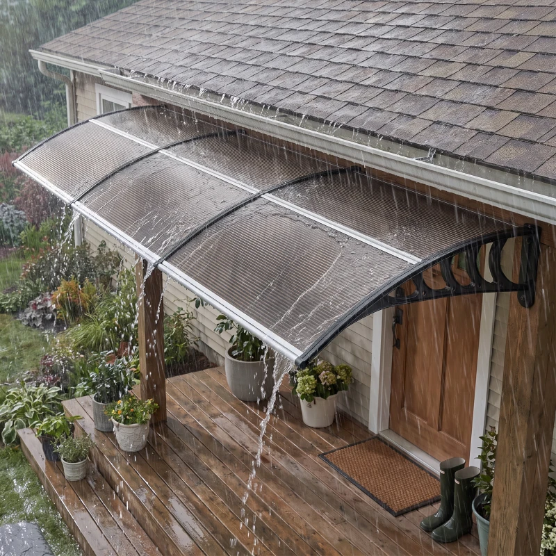 Outsunny Front Door Canopy, Outdoor Awning, Rain Shelter, 303 x 96cm , Brown