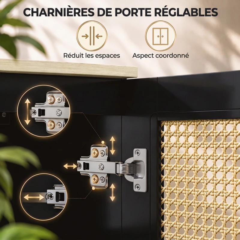 HOMCOM Cache-Radiateur en Bois, 2 Portes en Resine Tressée, Charnières Réglables, Étagère Supérieure, 78 x 19 x 75 cm, Noir