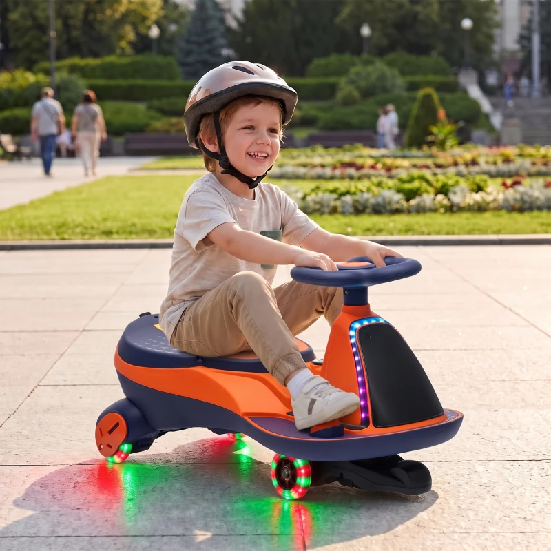 AIYAPLAY 12V Electric Wiggle Car, 2-In-1 Kids Ride On Toy with 2 Speeds, Soft Start, PU Wheels, RGB Lights, Up to 60 kg, Orange